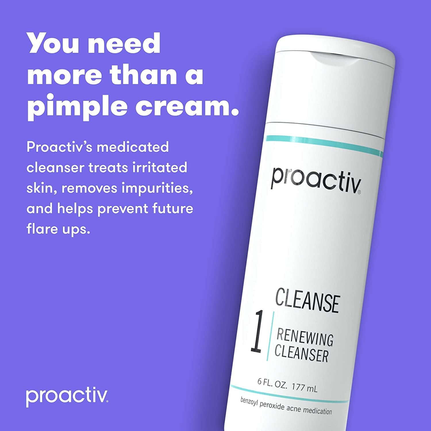 Acne Cleanser - Benzoyl Peroxide Face Wash and Acne Treatment - Daily Facial Cleanser and Hyularonic Acid Moisturizer with Exfoliating Beads - 90 Day Supply, 6 Fl Oz